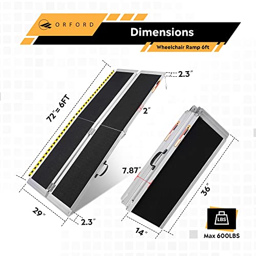 ORFORD Portable Wheelchair Ramp 6FT, 72''L×28.74''W Handicap Ramps, Non-Skid Aluminum Wheel Chair Ramp, Threshold Ramps for Doorways, Wheelchair Ramps for Home Steps, Stairs, Entry, Doorways
