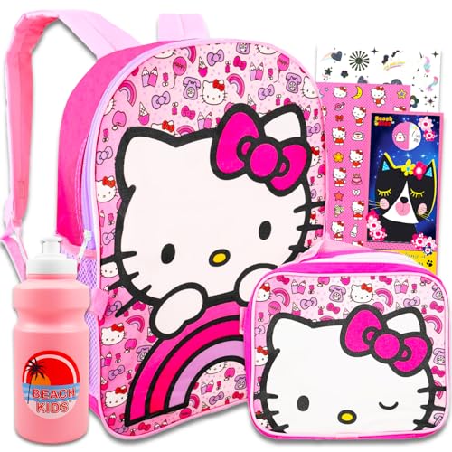 Hello Kitty Backpack with Lunch Bag 5 Pc Set of 16' School Bag, Tattoos, More