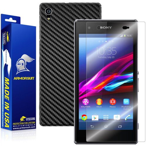 Armorsuit MilitaryShield Black Carbon Fiber Skin Wrap Film + HD Clear Screen Protector for Sony Xperia Z1S - Anti-Bubble Film
