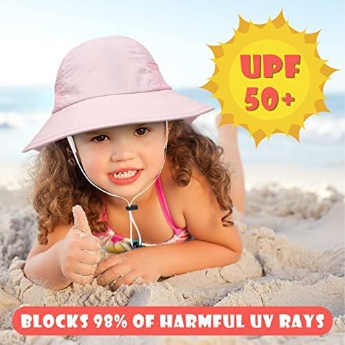 2-Pack Toddler Baby Sun Hat Kids Summer UPF 50+ for Boys Girls Adjustable Beach Hats with Bucket Wide Brim Age 1-7 Years(Grey+White,Small) - Image 5