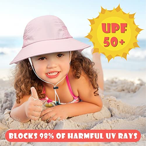 Image of Toddler Baby Sun Hat Kids Summer Beach Essentials Adjustable Beach Hats with Bucket Wide Brim for Boys Girls Age 0-14 Years