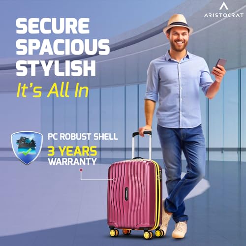 Image of Aristocrat Vortex Plus | Cabin Trolley Bag, 55 Cm, Small Hardside Luggage | 8 Wheels, Combination Lock | Polycarbonate | 3 Year International Warranty | Maroon