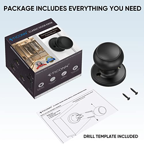 Ticonn 2 Pack Matte Black Door Knobs, Colonial Style Door Knob For Entrance, Bedroom, Bathroom And Closet (Dummy - Screws Outside, 2 Pack) #TOP3