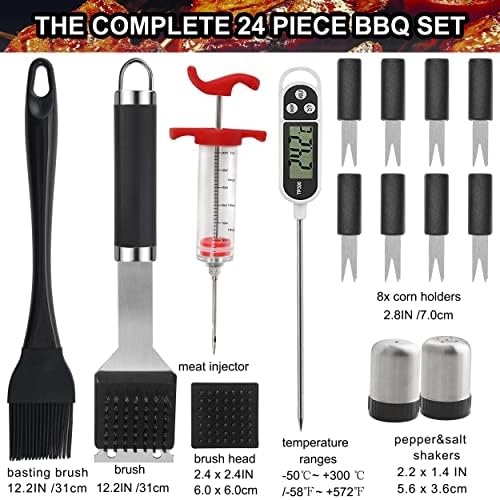 grilljoy BBQ Grill Tool Set with Gift Wrapping Box, 25pcs Stainless Steel BBQ Accessories with Heat Resistant Handle in Storage Case, Premium Complete Outdoor BBQ Utensil Set - Ideal for Man Woman