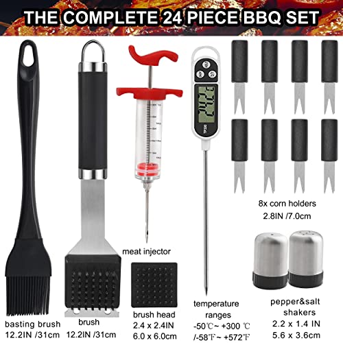 24PCS BBQ Grill Tool Set with Meat Thermometer and Injector for Perfect BBQ - Image 4