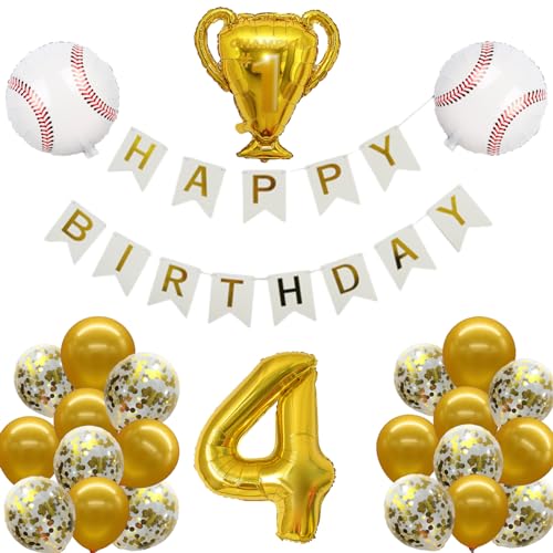 男の子 野球ボール誕生日 バルーン 風船 セット 野球バースデー トロフィー 飾り セット 4歳 誕生日 数字 バルーン 付け