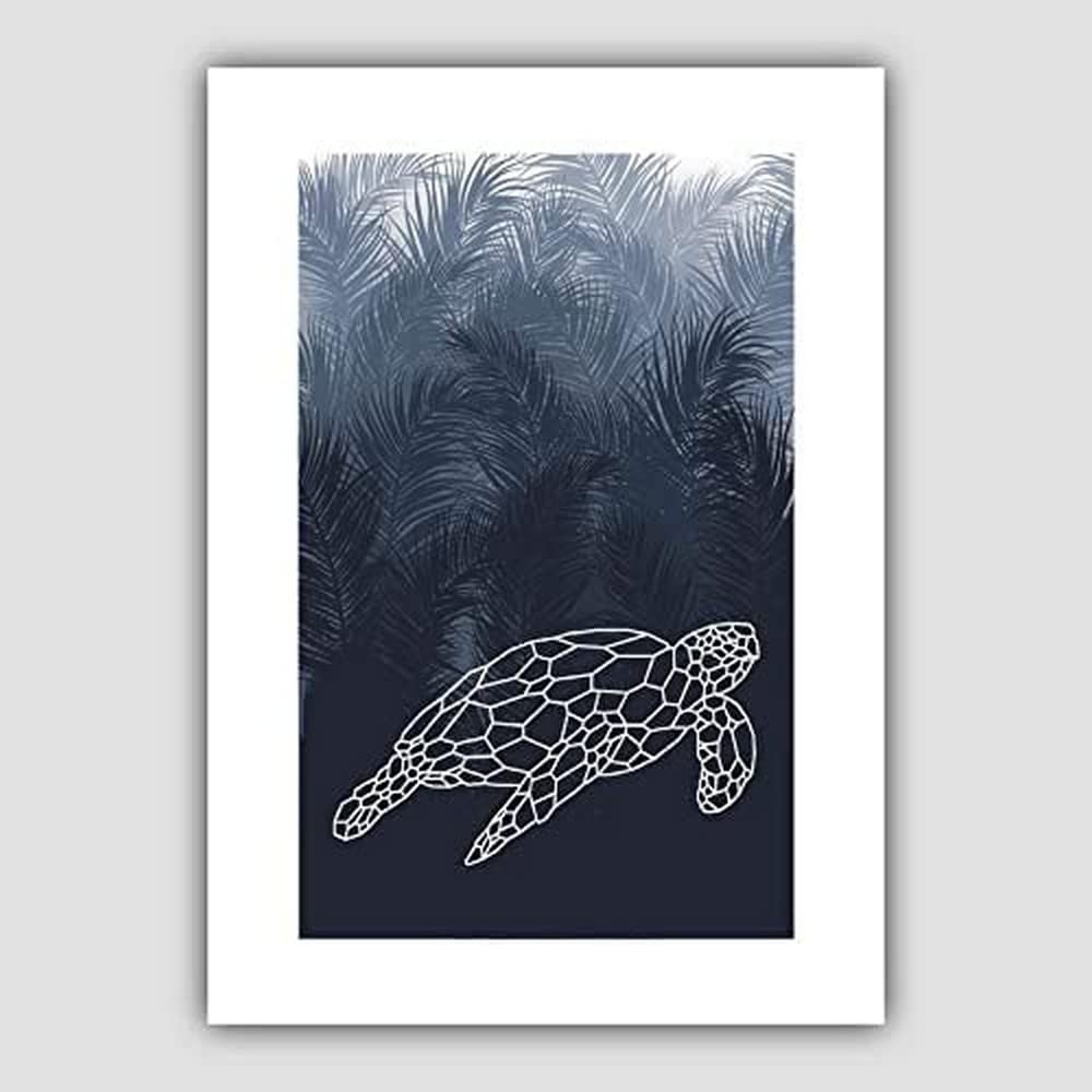 Poster tortue géométrique A2 bleu marine pour créer une ambiance évasion dans votre chambre