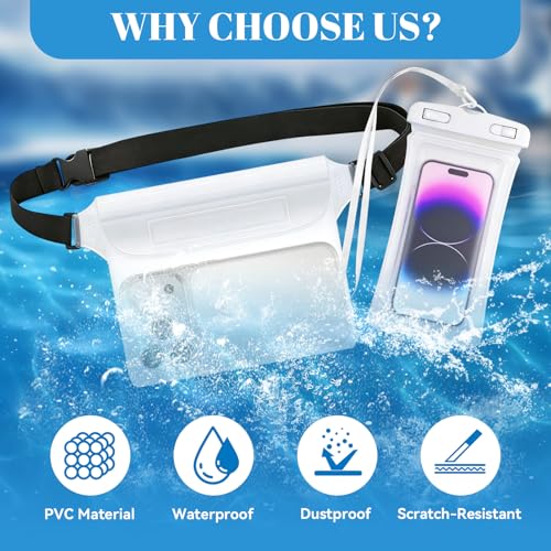 Gowtx Wodoodporna torba / wodoodporny worek - 4 sztuki, przezroczyste podwodne etui na telefon komórkowy, wodoodporna saszetka biodrowa z regulowanym paskiem, IPX8, do outdoorowych sportów wodnych i