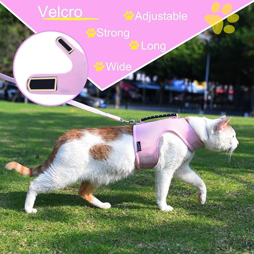 Image of Cat Harness and Leash for Walking Escape Proof Breathable Mesh Fabric, Solid Pink, Large, Adjustable Cat Walking Jackets with Handle, Padded Stylish Cat Vest