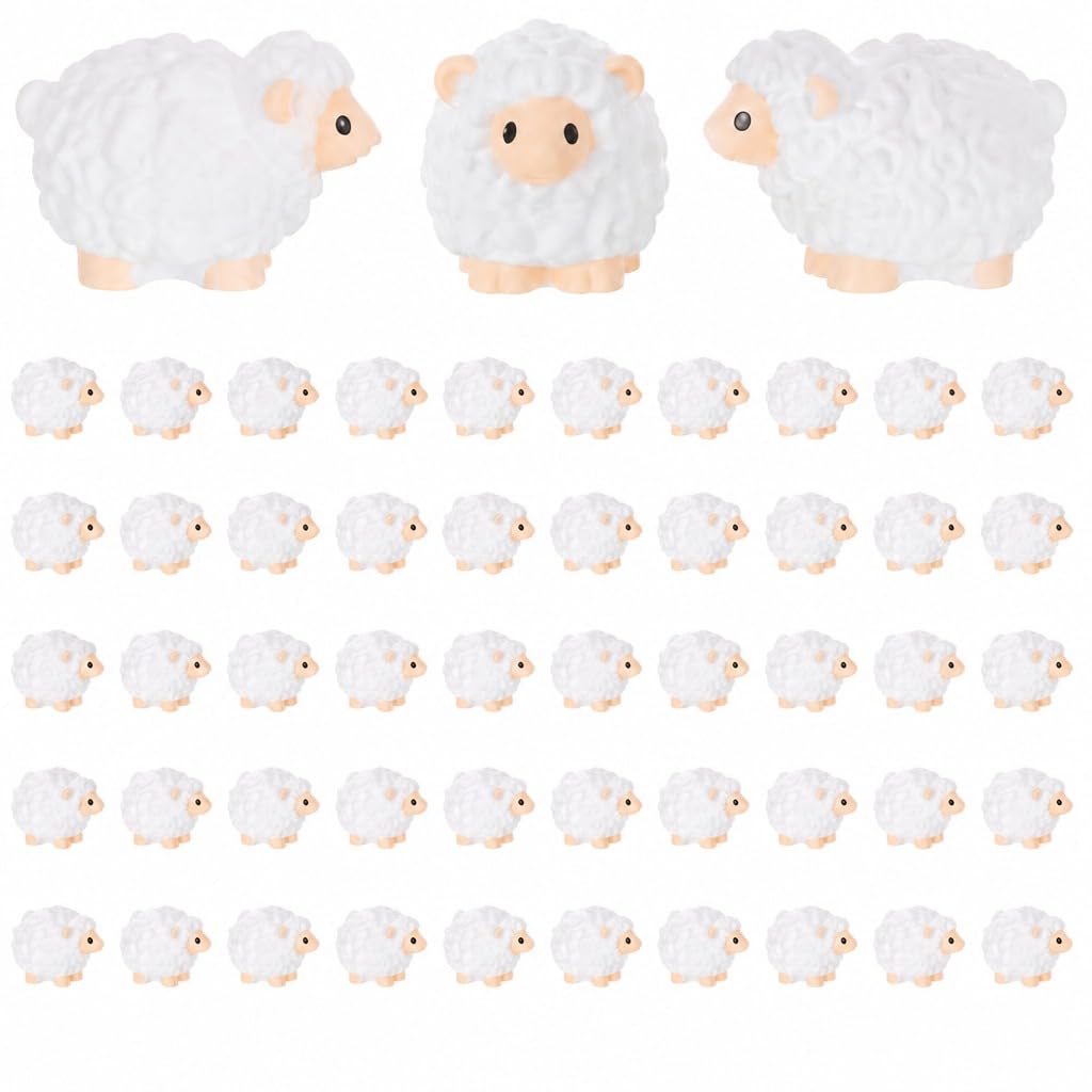 Invalidism 50 Pcs Mini White Resin Sheep Statue