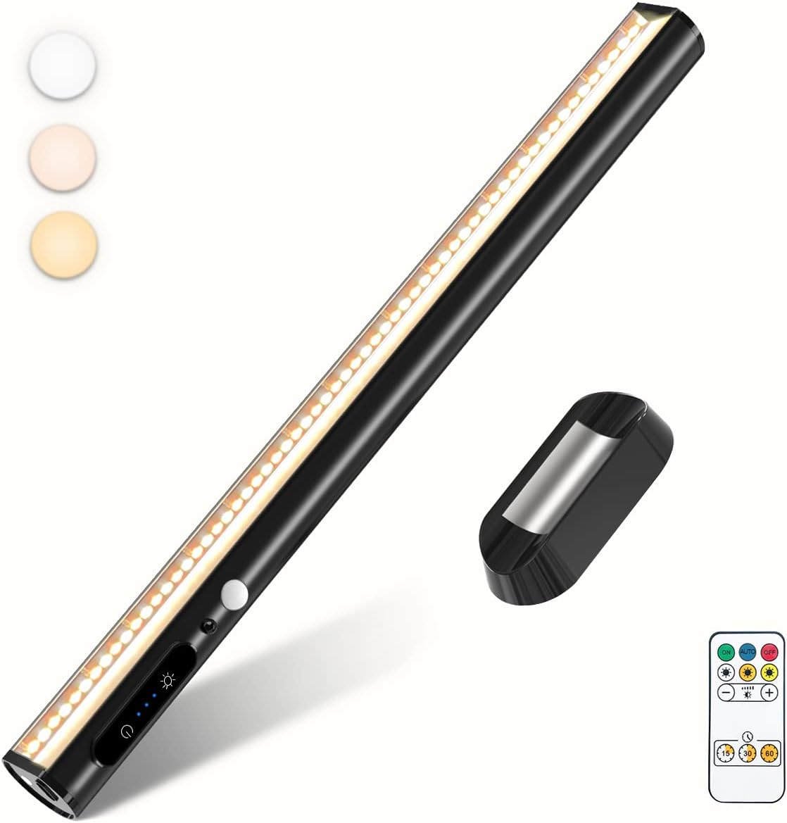 Battery Powered Operated Wall Strip Lights, Motion Sensor LED Light Bar Indoor, Rechargeable Magnetic Under Cabinet Lighting Wireless with Remote Control for Picture Closet Room – Gold