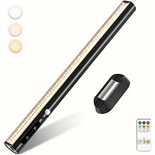 Battery Powered Operated Wall Strip Lights, Motion Sensor LED Light Bar Indoor, Rechargeable Magnetic Under Cabinet Lighting Wireless with Remote Control for Desk Mirror Closet Kitchen-Black