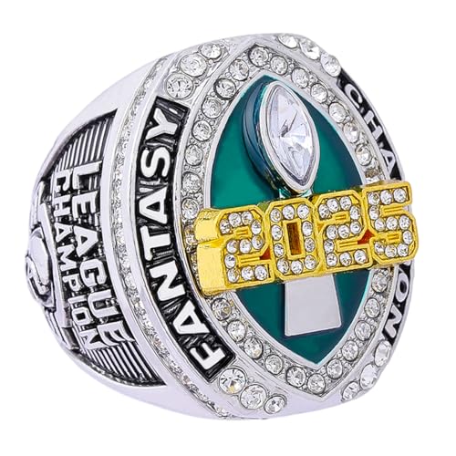Image of 2025 Fantasy Football Championship Ring | Heavy FFL Champion Trophy Ring | Gold Silver Tone Plated Award Trophy for Fantasy Football League Winner
