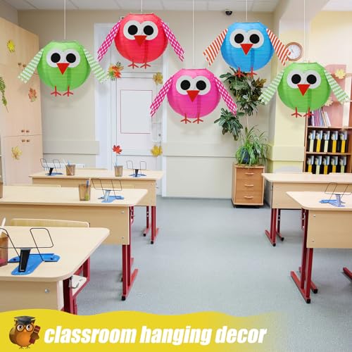 Image of Retisee 4 Pcs Back to School Classroom Decorations Owl Decor Paper Lanterns | 10 Inch Colorful Owl Ceiling Decorations, Welcome First Day of School Hanging Decor, for Kindergarten Preschool Teacher