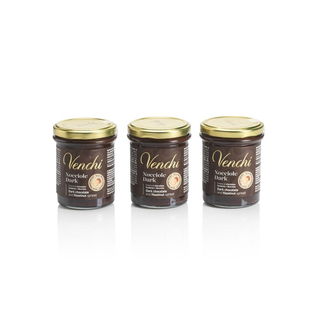 Venchi - Dark Chocolate and Hazelnut Spread Kit - Set of 3 Jars - PGI Piedmont Hazelnut, 600 g - Gluten Free - Vegan