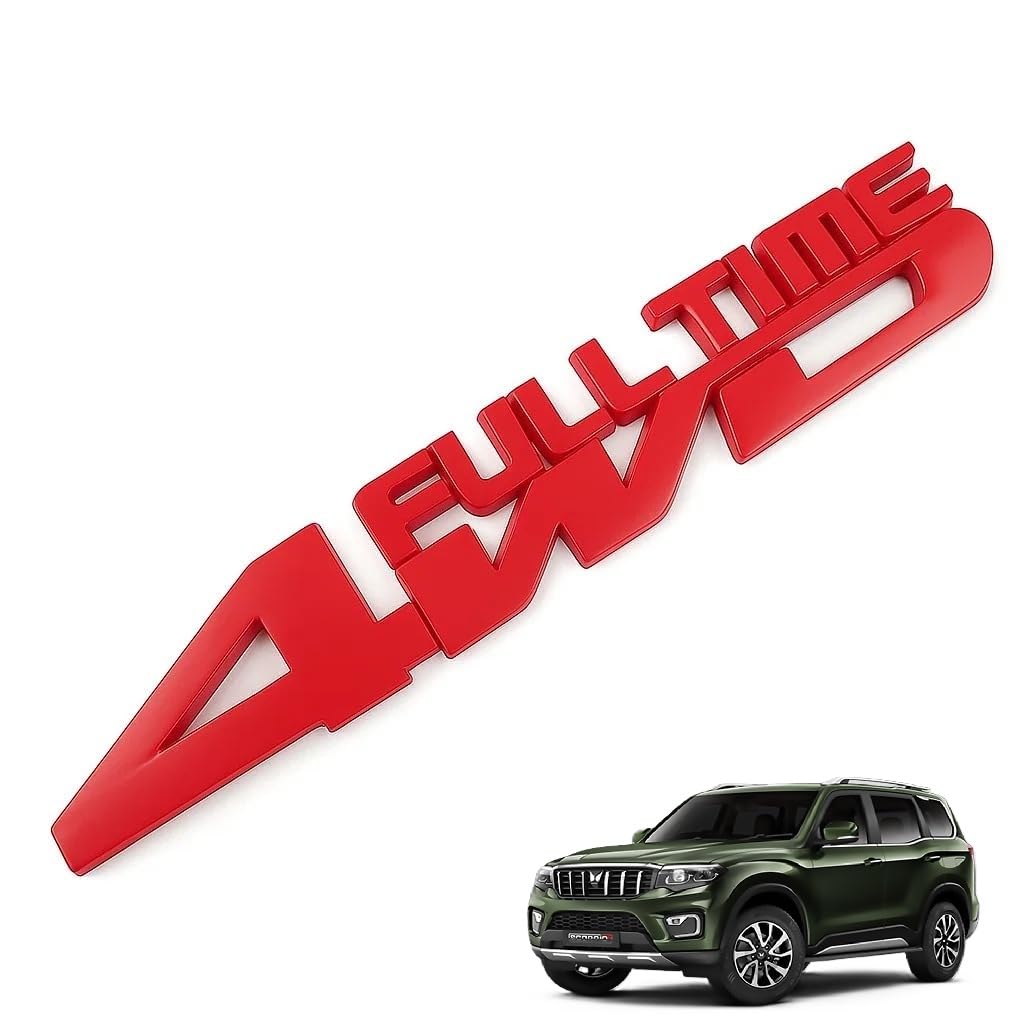 Full Time 4WD 3D Metal Sticker for Scorpio N 2025 Year Onwards Models of Mahi-ndra Car 4 Wheel Drive Logo Badges for All Cars & Trucks - Red (15.4CM x 2.6CM)-image-29