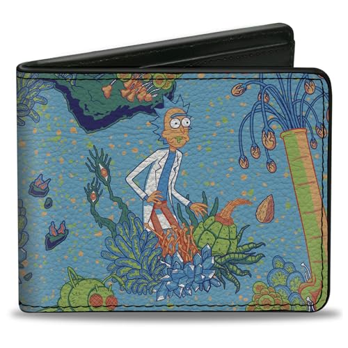 Buckle-Down Men's Standard Rick and Morty Wallet, Bifold, Botanical Garden Collage Blue, Vegan Leather, 4.0