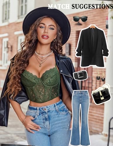 Image of Avidlove Lace Bralette for Women V Neck Bustier Corset Tops with Underwired Racerback Adjustable Strap Crop Top