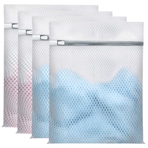 Laundry Bags Mesh Wash Bags for Delicates, Upgraded Honeycomb & Fine Mesh, Extra Durable with Sturdy Zippers, Protect Clothes in Washing Machine Essentials for Home, College & Dorm, 12 x 16 in 4-Pack
