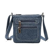 ZOONAI Women Girls Multi Pocket Denim Crossbody Shoulder Bag Small Organizer Purse Handbag (Blue)