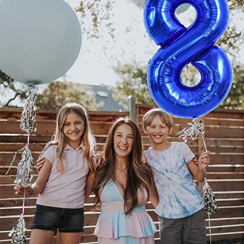 Image of TONIFUL 40 Inch Navy Blue Number 8 Balloons Large Foil 8th Birthday Decor | Deep Blue 8 Balloon Number Eight for 8th 18th 28th 38th 80th Birthday 8 Year Anniversary, Blue Decorations for Men Boys
