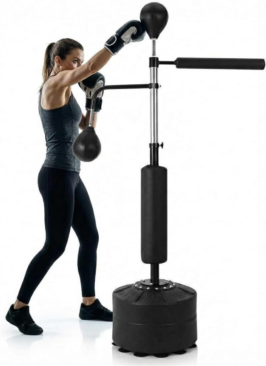 3-in-1 Freestanding Punching Bag Set for Adults & Teens, Boxing Bag with Adjustable Height, 2 Speed Balls & 360° Relax Bar, Complete Home Boxing Equipment Training System, No Mounting Needed