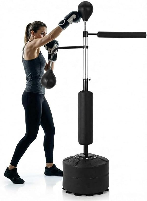 3-in-1 Freestanding Punching Bag Set for Adults & Teens, Boxing Bag with Adjustable Height, 2 Speed Balls & 360° Relax Bar, Complete Home Boxing Equipment Training System, No Mounting Needed by PeakPursuit - Used condition - US$109.81