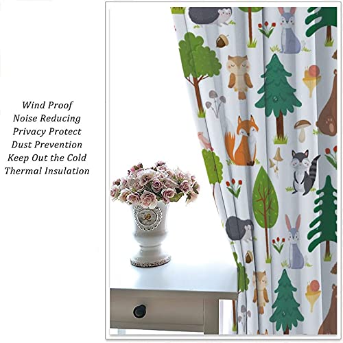 Trelemek Kids Blackout Curtains ,Thermal Insulated Draperies Summer Forest Cute Wildlife Animal And Forests Floral Cartoon Cloth Bedroom Livingroom Curtain 72X63Inch(183X160Cm), White #TOP3