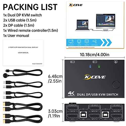 Dp Dual Monitor Kvm Switch Displayport 1.4 8K@30Hz 4K@144Hz,Mleeda Dp Extended Display Kvm Switch For 2 Computers Share 2 Monitors And 4 Usb 2.0 Ports,Wired Remote And 4 Cables Included #TOP6