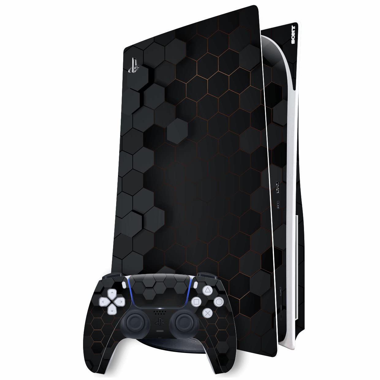 GADGETS WRAP Printed Vinyl Skin Sticker Decal Wrap Compatible with PlayStation 5 (PS5) DISC Edition - Black-Gold Hexagon Skin (B0BW5KS792) Amazon Price History, Amazon Price Tracker