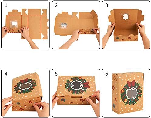 Miniatura 4 de CCINEE Cajas de galletas de Navidad, caja de regalo de papel kraft con cintas de ventana para suministros de regalo de dulces de panadería, paquete