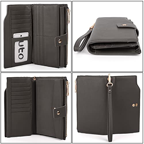 Image of UTO Wallet Women Vegan Leather Wristlet Snap Long Purse Credit Card Holder Elegant Clutch