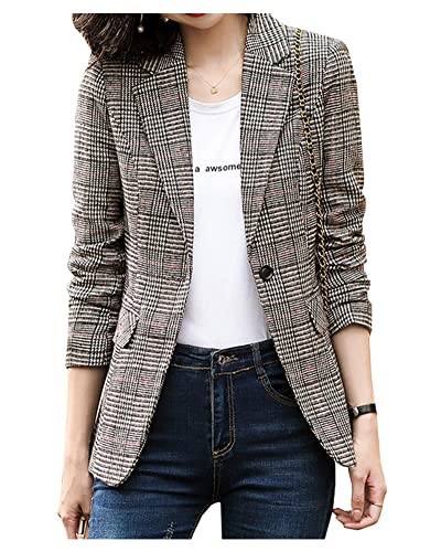 Kedera Women's Notched Lapel Plaid Blazer Open Front Business Work Office Blazer Jackets
