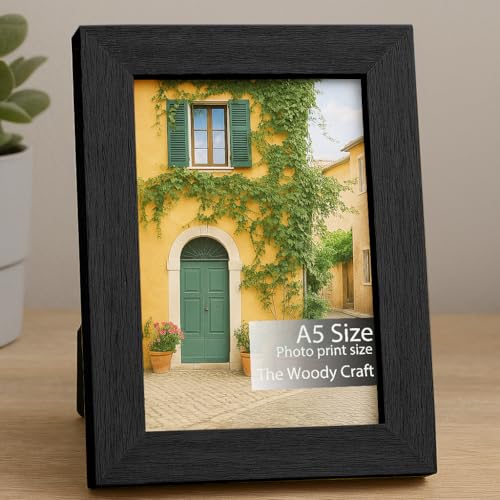 Image of A5 Photo Frame | Elegant Black Photo Frame For Wall | Premium Wooden Photo Frame | Decorative Wall Frame For Home | Vintage Frame (5.8x8.3 inch, Black)