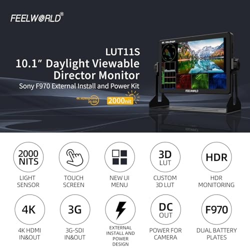 Image of FEELWORLD LUT11S 10.1 inch 2000nits 1920x1200 Resolution Ultra-Bright Touch Screen Camera Field Monitor 3G-SDI & 4K HDMI Input /Output Large Screen On-Camera Monitor for Directors /Photographers