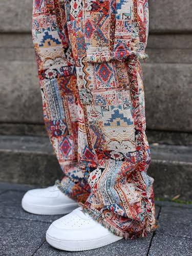Men's Vintage Bohemian Straight Leg Pants Drawstring Belt Pocket Tassel Leg Unique Style Daily Travel Casual Pants Streetwear3