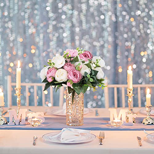 Blosmon Artificial Flowers Wedding Peony Bouquet 4 Pcs Silk Peonies Fake Flower For Table Centerpieces Decoration, Floral Bouquets Flower Balls Arrangement For Home Party Decor (Pink&White) #TOP1