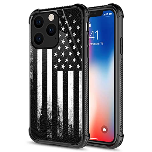 CARLOCA Compatible with iPhone 14 Case,Retro Black White American Flag Graphic Design Shockproof Anti-Scratch Drop Protection Case for iPhone 14 - image 1