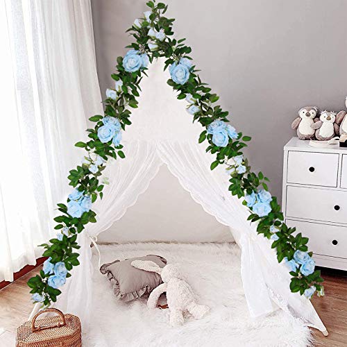 U'artlines 3Pcs Artificial Rose Vine Garland Total 19.68Ft Silk Flower Hanging Baskets Plants For Indoor Outdoor Home Wedding Arch Garden Wall Decor（Set Of 3, Blue） #TOP5