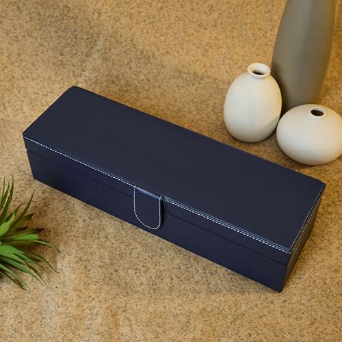 Image of Leather World Premium Faux Leather 6 Slots Wrist Watch Organiser Box for Men & Women | Watch Storage Box Organizer | Watch Collection Box /Case /Holder | Blue