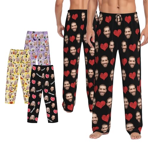 Image of IKZSWFZ Personalized Pajamas Pants for Men Custom Pajama Pants with Photo Customized Face PJ Pants Gift for Father Husband Boyfriend