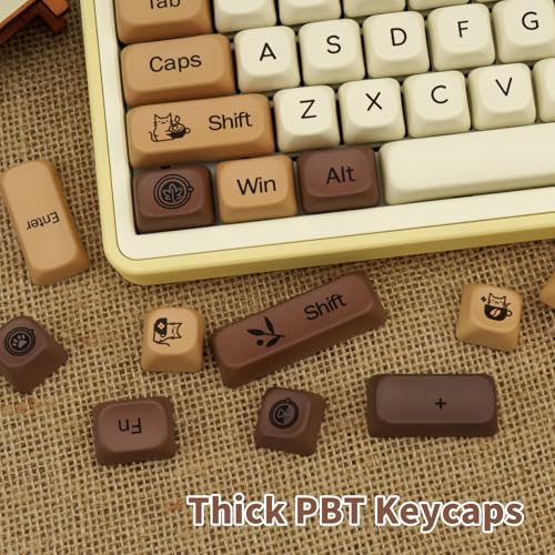 Image of Cute Keycaps Coffee Cat Brown PBT 130 Keys Key Cap for Cherry MX