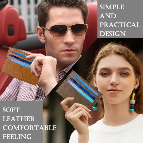 Image of WOXVM Credit Card Holder Wallet RFID Blocking Slim Credit Card Cases Holder Premium Leather Minimalist Front Pocket Small Wallet with 6 Card Slots and 1 Pockets for Men Women