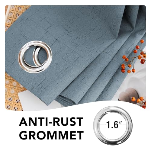 Image of H.VERSAILTEX Linen Curtains 100% Blackout Curtains for Bedroom 90 inch Long Full Light Blocking Nature Linen Blended Window Curtains for Living Room Nickel Grommet (2 Panels, Stone Blue)
