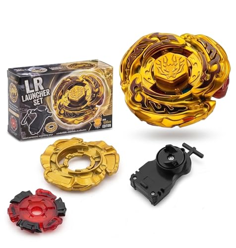 Image of Funstars L-Drago Destroy F:S Metal Fury Spinning Top with String Launcher High-Performance Aluminum Alloy Build, Robust Plastic Components(Gold)