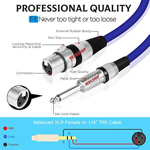 Image of Microphone Cable 3 Pin XLR Female to 1 /4 inch TS 6.35 mm Male 5 Meter /16 Feet, TRS to XLR Female Cable For Dynamic Microphone,Amplifier. (BLUE)