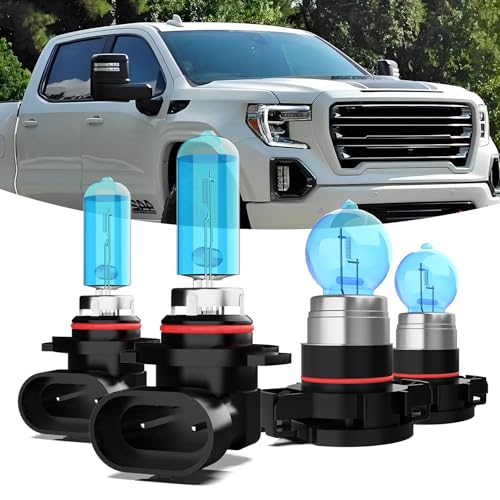 Image of Headlights Fit for GMC Sierra 1500 2014-2015,9012 High /Low Beam Halogen Headlight Bulbs Combo + h16 /5202 Halogen Fog Light Bulbs,Plug & Play,Pack of 4 (GMC Sierra 1500 2014-2015)