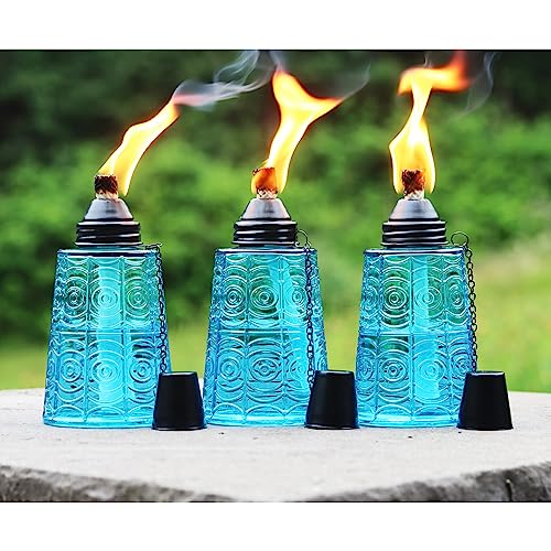 Set Di 2 Torce Tiki Da Tavolo In Bambù Sun Fiesta - Lampade A Olio Per Esterno, Picnic, Giardino