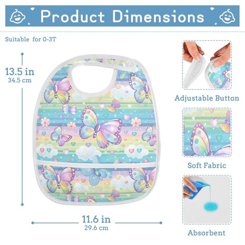 Butterflies Flowers Cartoon Bibs with Snaps Travel with Baby Cotton 2 Pack Drooling Bibs for Teething4