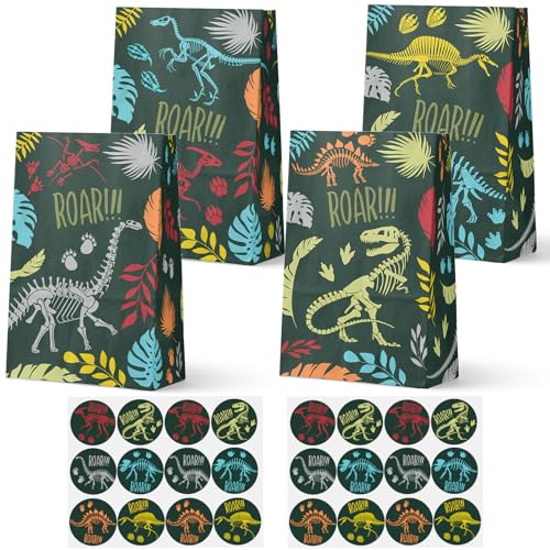Celee 24-Pack Fossil Party Goodie Bags with Stickers - Ideal for Kids' Birthdays, Baby Showers, and Dinosaur Themed Parties